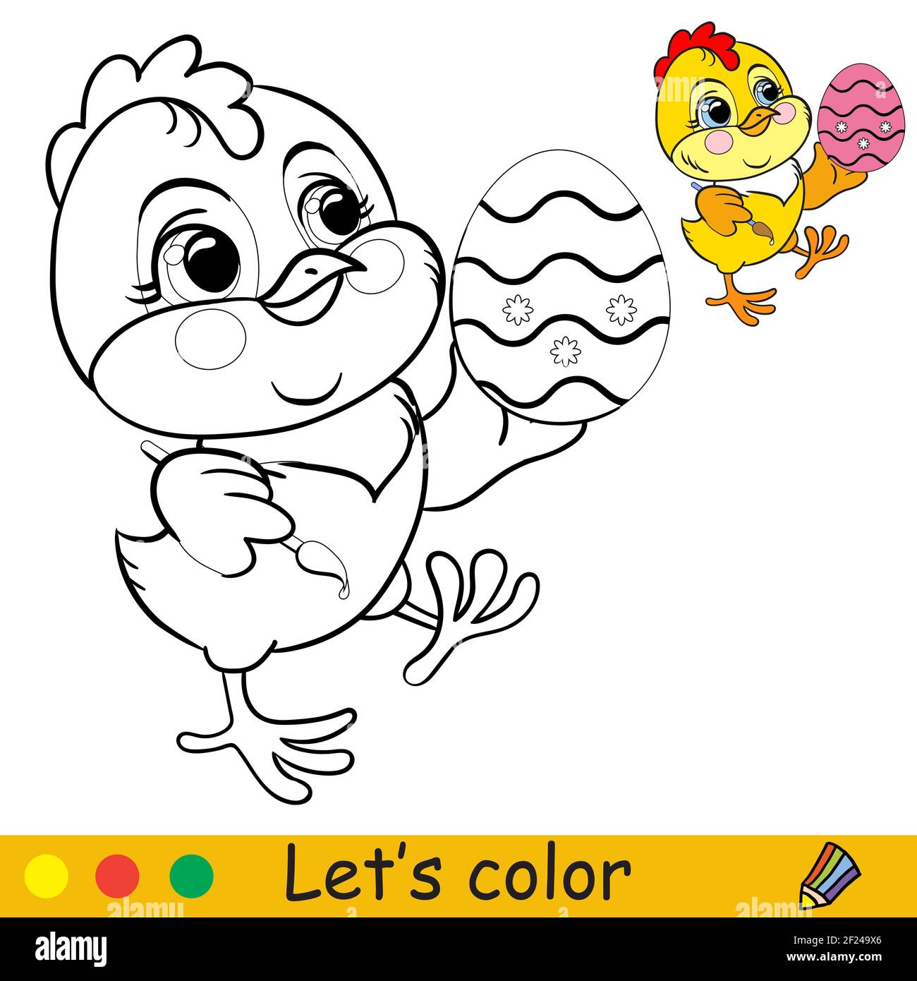 Cute chicken with easter egg cartoon character chicken coloring book page with colorful template vector isolated contour illustration for coloring stock vector image art