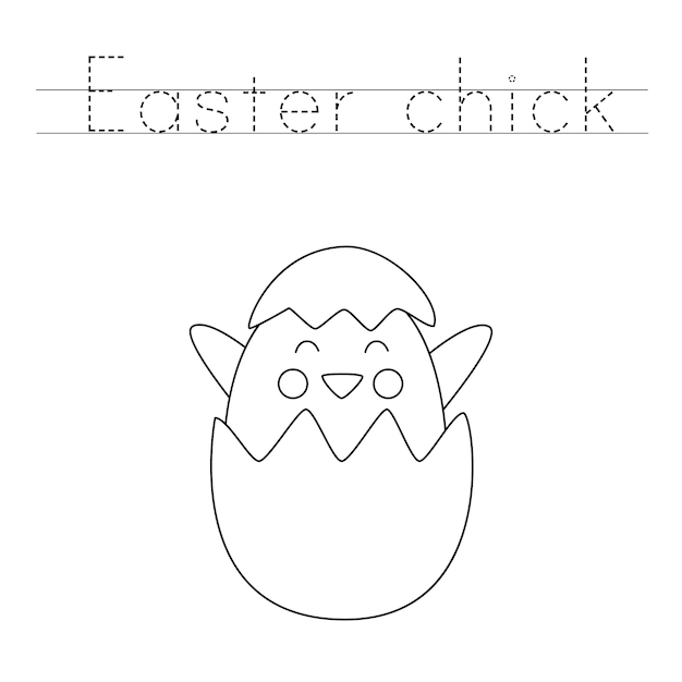 Premium vector trace the letters and color cute easter chick handwriting practice for kids