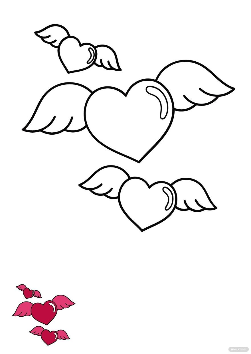 Free heart wings coloring page