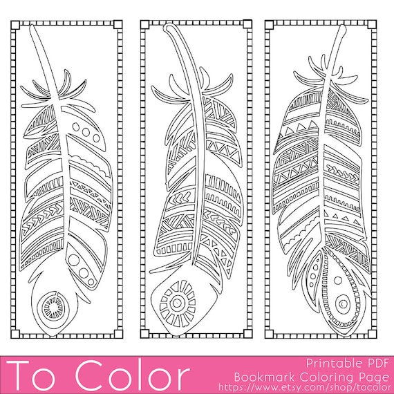Printable feathers coloring page bookmarks for adults pdf