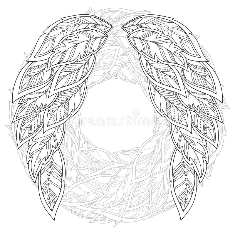 Wings feather pattern for coloring book stock illustration