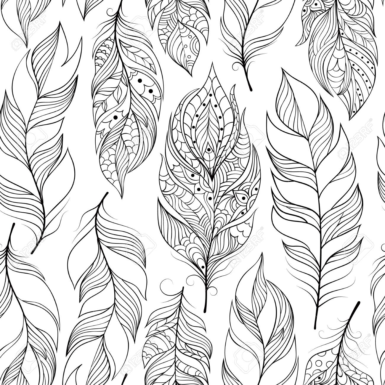 Illustration of seamless pattern with abstract featherscoloring page for adult royalty free svg cliparts vectors and stock illustration image