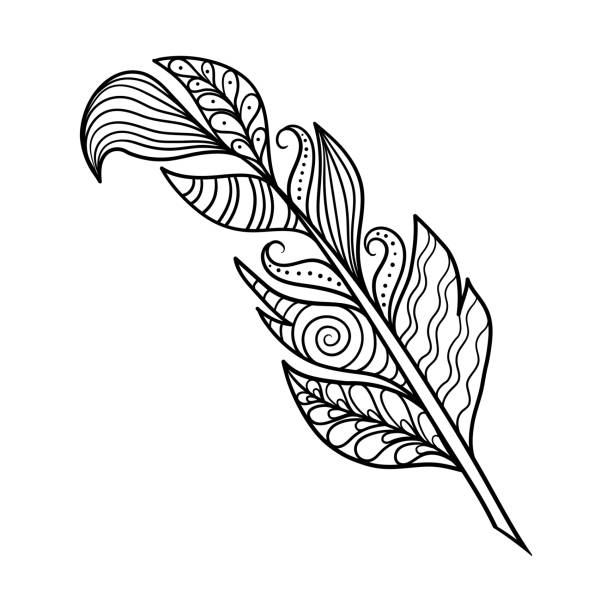 Vector feather in zen art style coloring page stock illustration