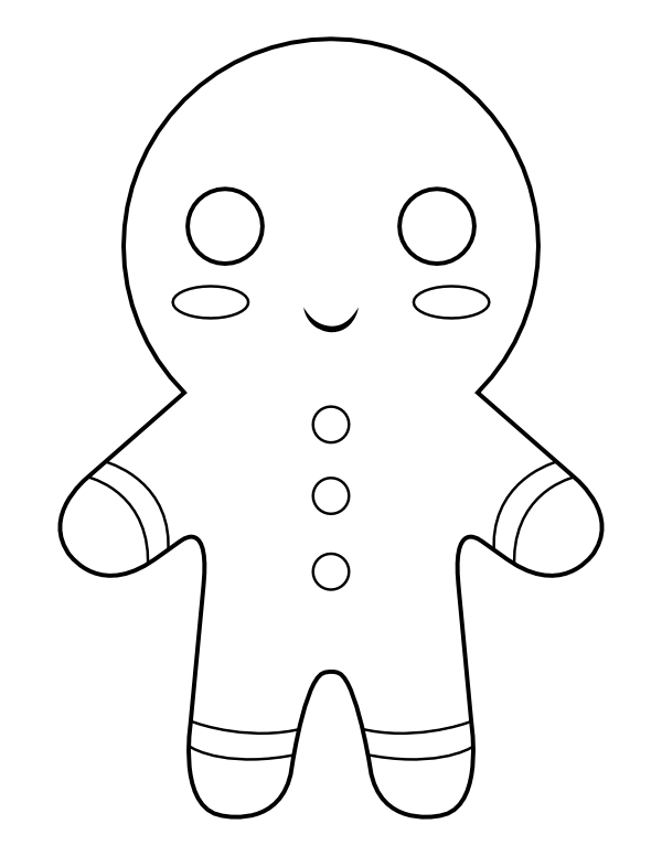 Printable kawaii gingerbread man coloring page