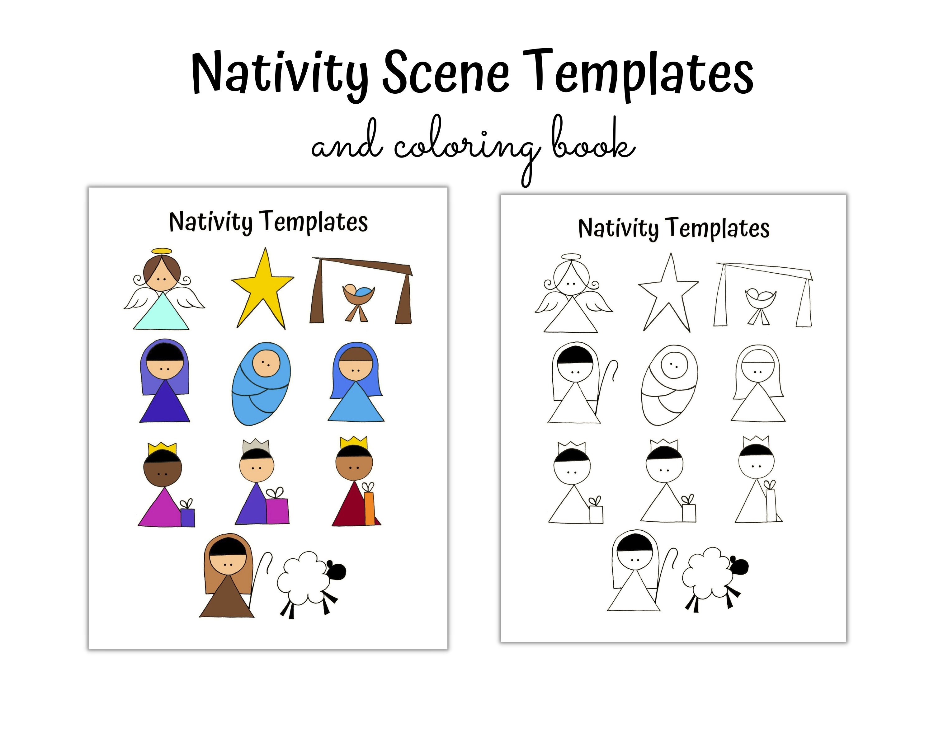 Nativity story coloring book and activity templates pdf instant download printable christmas story images diy christmas nativity templates