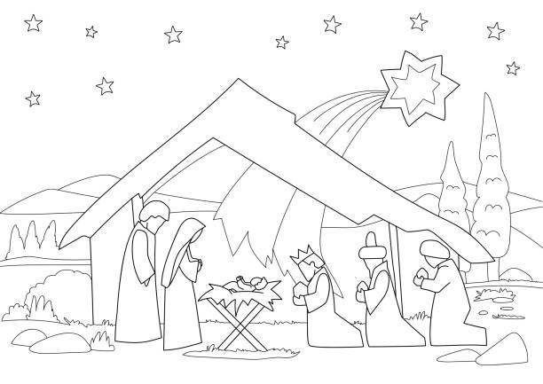 Nativity coloring pages stock illustrations royalty