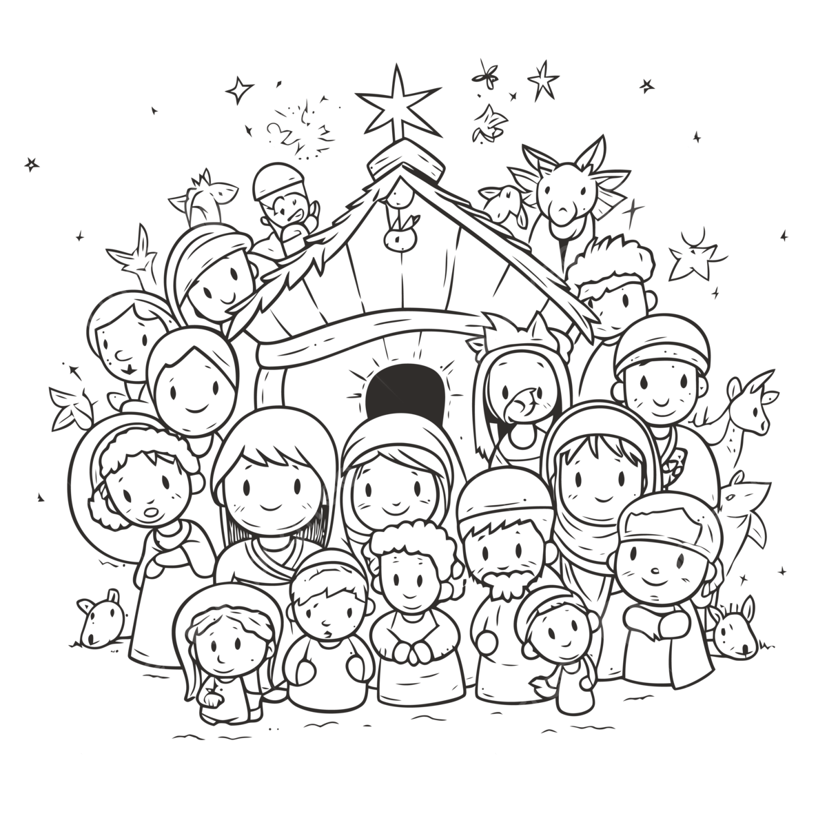 Family of nativity in black and white coloring pages outline sketch drawing vector wing drawing ring drawing family drawing png and vector with transparent background for free download