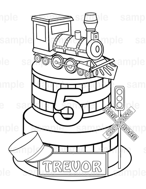 Personalized train coloring page birthday party favor colouring activity sheet personalized printable template