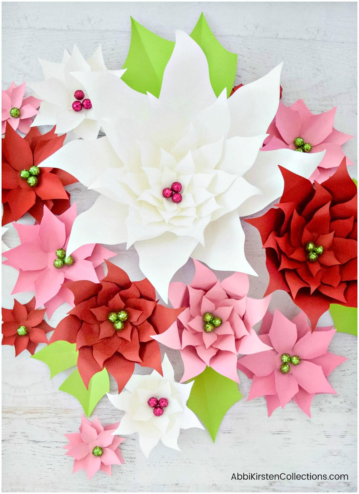 Make paper poinsettia flowers for christmas decor templates tutorial