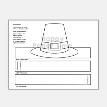 Pilgrim hat paper crown printable coloring thanksgiving craft activity for kids