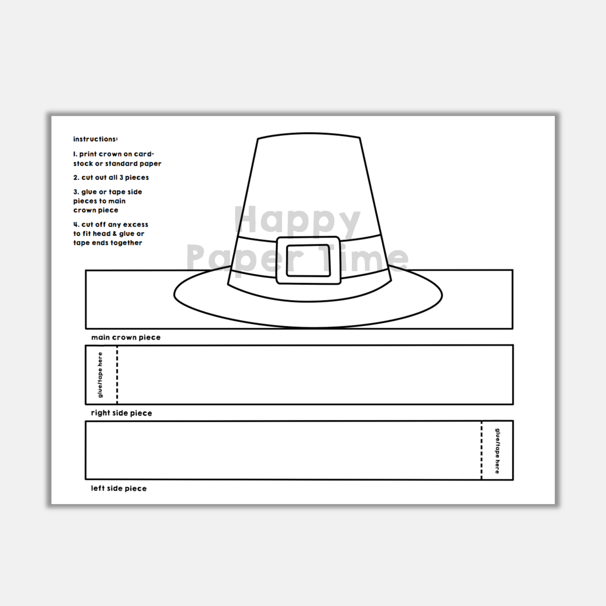 Pilgrim hat paper crown printable coloring thanksgiving craft activity made by teachers