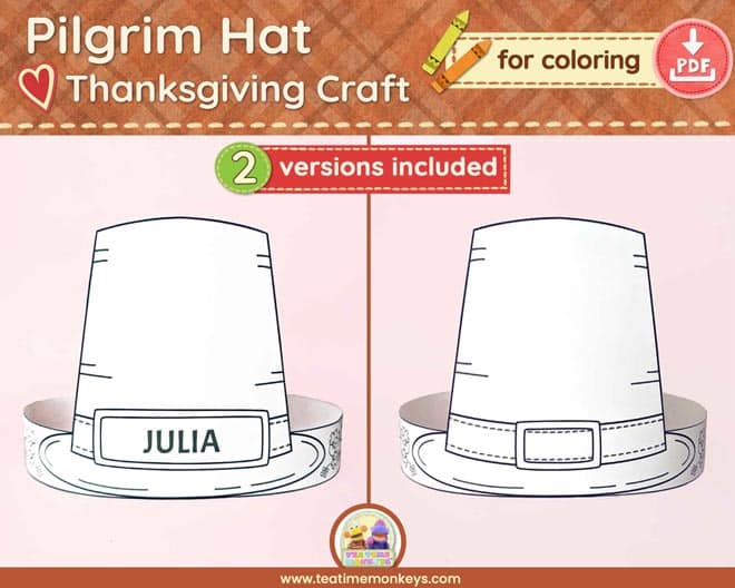 Printable pilgrim hat for colouring