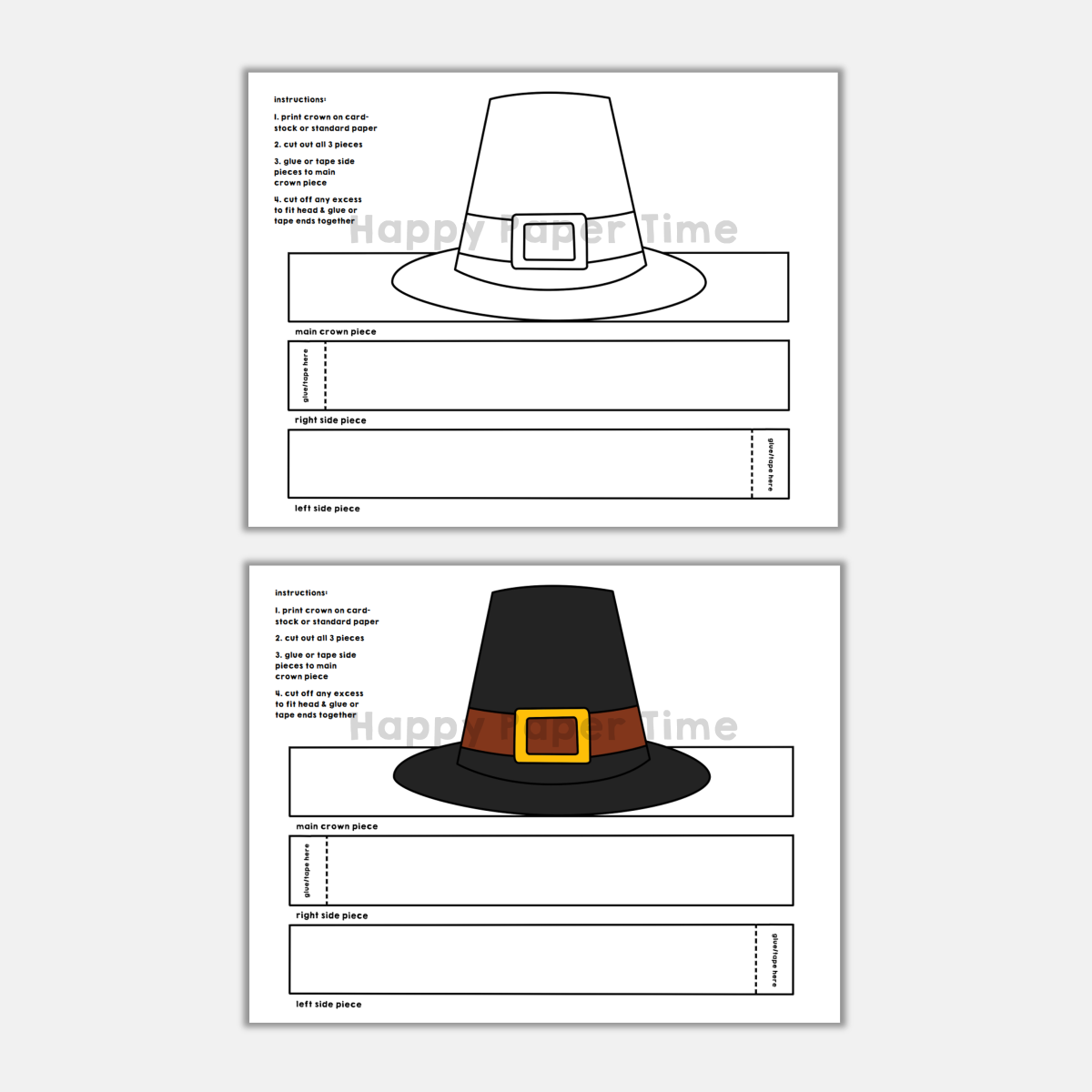 Pilgrim hats paper crowns printable coloring thanksgiving craft activity made by teachers