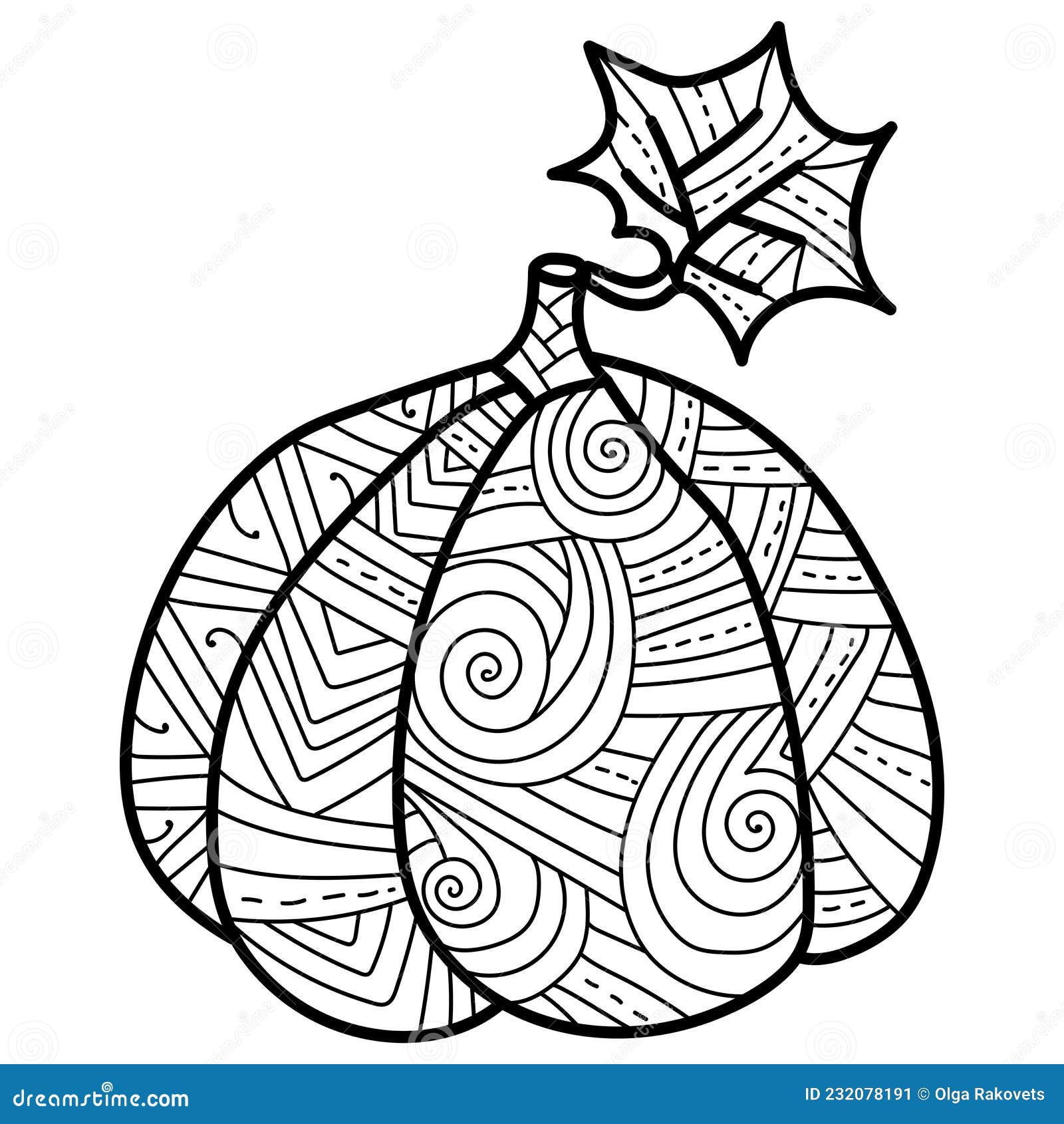 Pumpkin with leaf with fantasy patterns ornate coloring page for thanksgiving or halloween stock vector