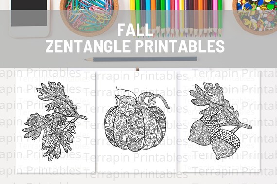 Fall coloring pages zentangle coloring page printable autumn coloring pages download thanksgiving fall leaves pumpkin acorns