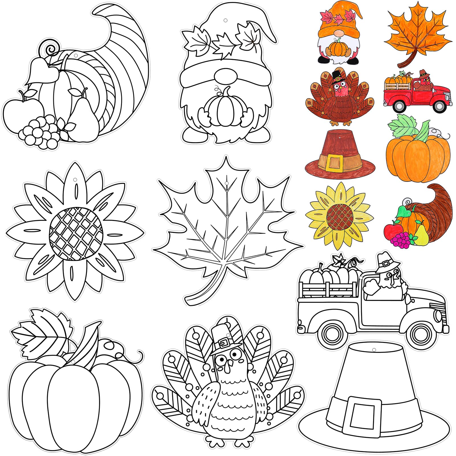 Qeeenar pcs color your own fall thanksgiving diy coloring pumpkin craft for kids coloring autumn pumpkin ornaments maple leaves for kids fall thanksgiving party classroom activity art craft project