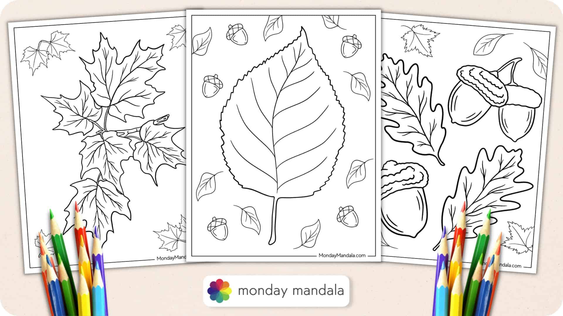 Fall leaves coloring pages free pdf printables