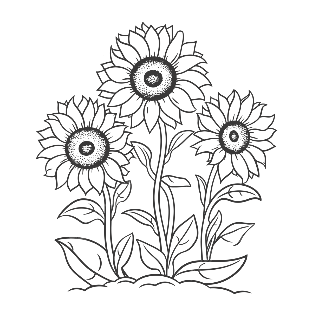 Three sunflowers coloring pages outline sketch drawing vector flower drawing sun drawing flowers drawing png and vector with transparent background for free download