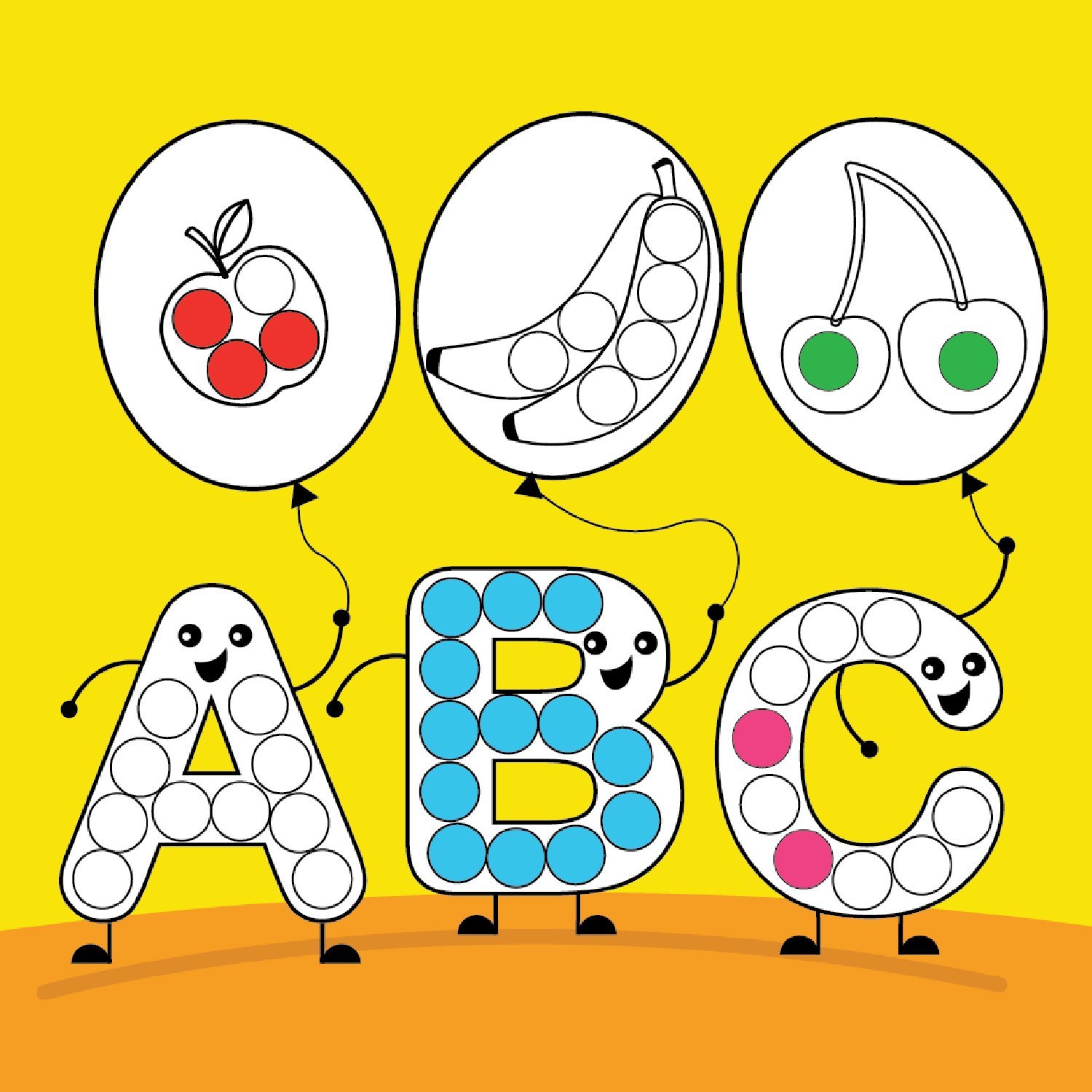 Abc dot markers fruits free coloring pages