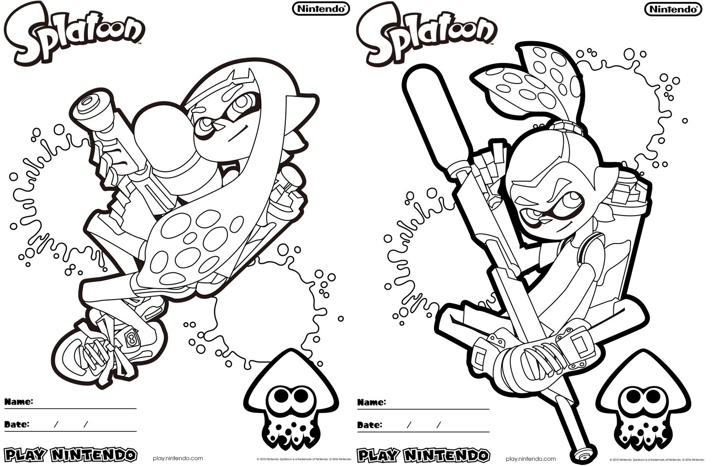 Splatoon printable coloring pages