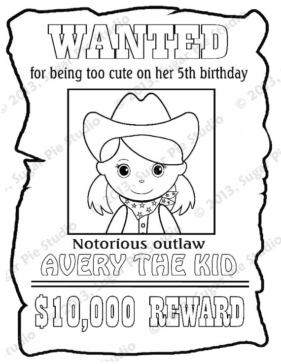 Personalized cowboy coloring page birthday party favor colouring activity sheet personalized printable template