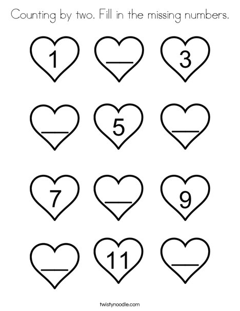 Counting by two fill in the missing numbers coloring page