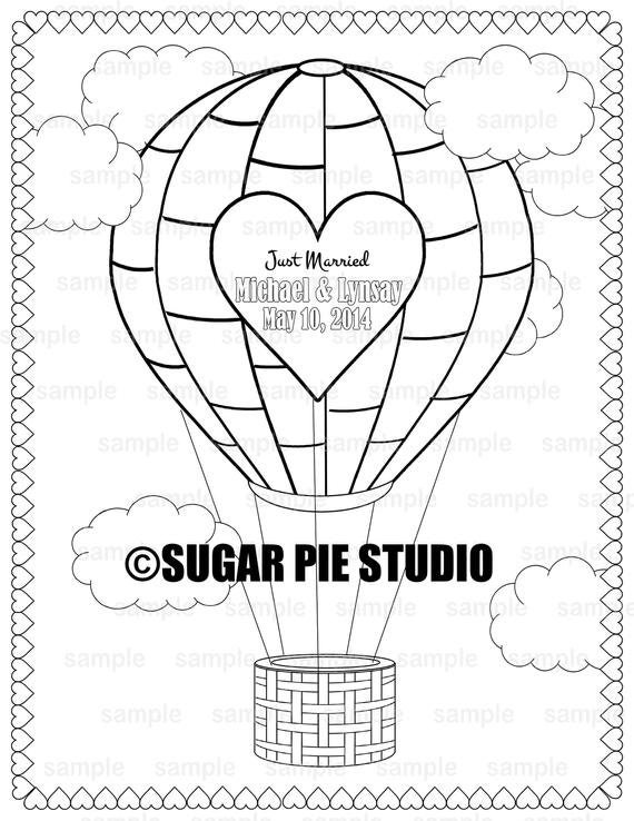 Personalized hot air balloon coloring page birthday party favor colouring activity sheet personalized printable template eg file