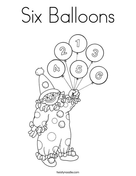 Six balloons coloring page