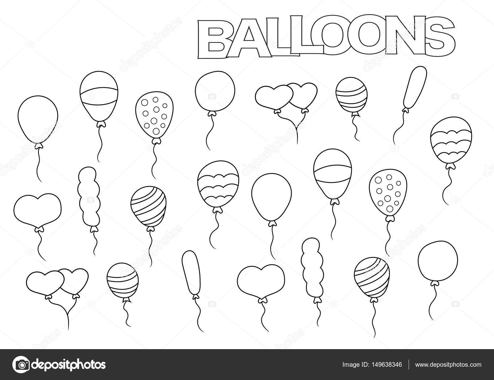 Hand drawn balloons set coloring book page template outline doodle stock vector by milana