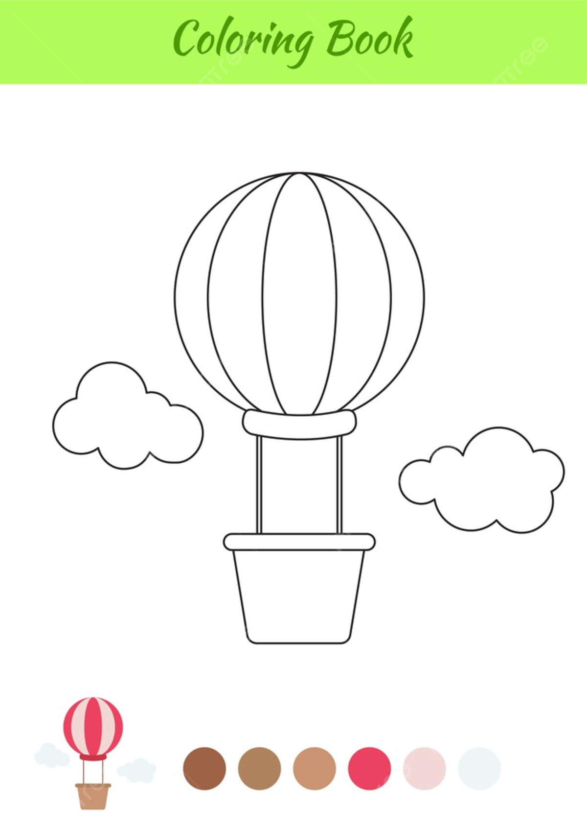 Coloring book hot air balloon for children template download on