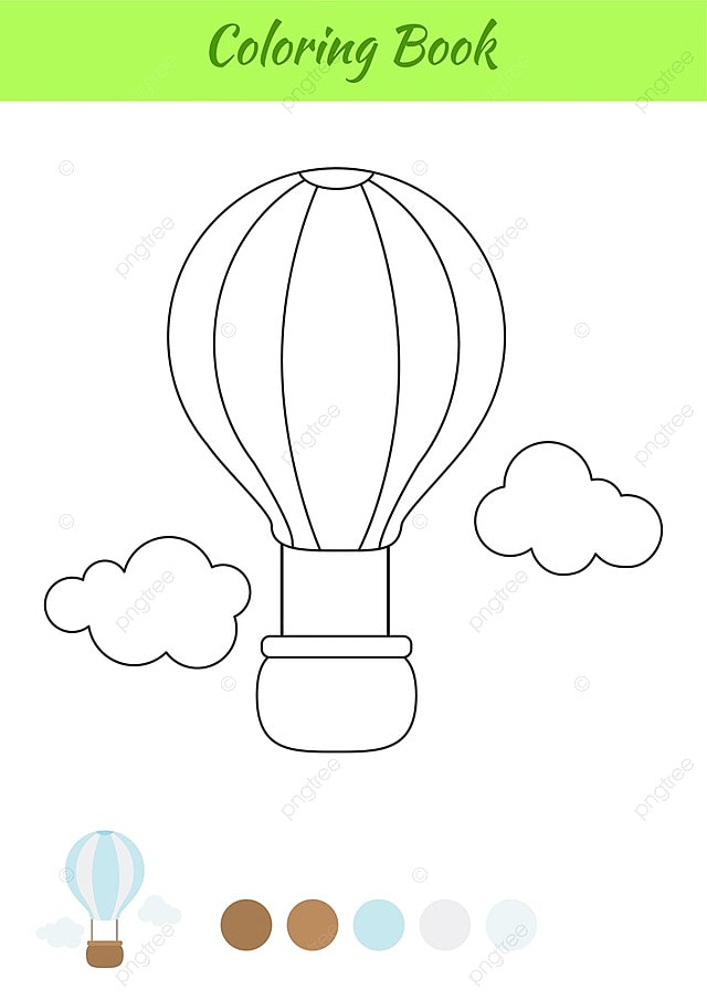 Coloring book hot air balloon for kids template download on