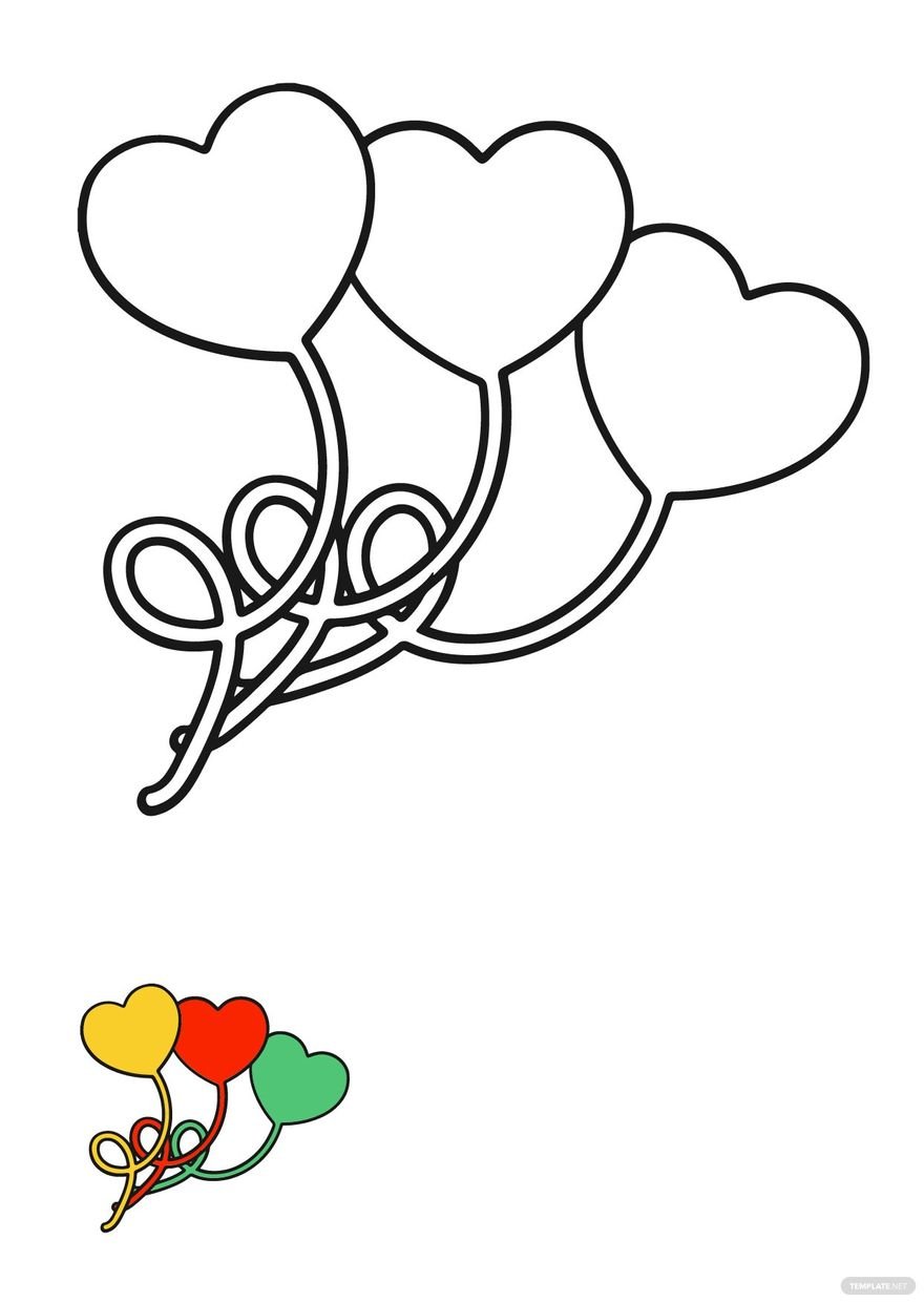 Free balloon heart coloring page