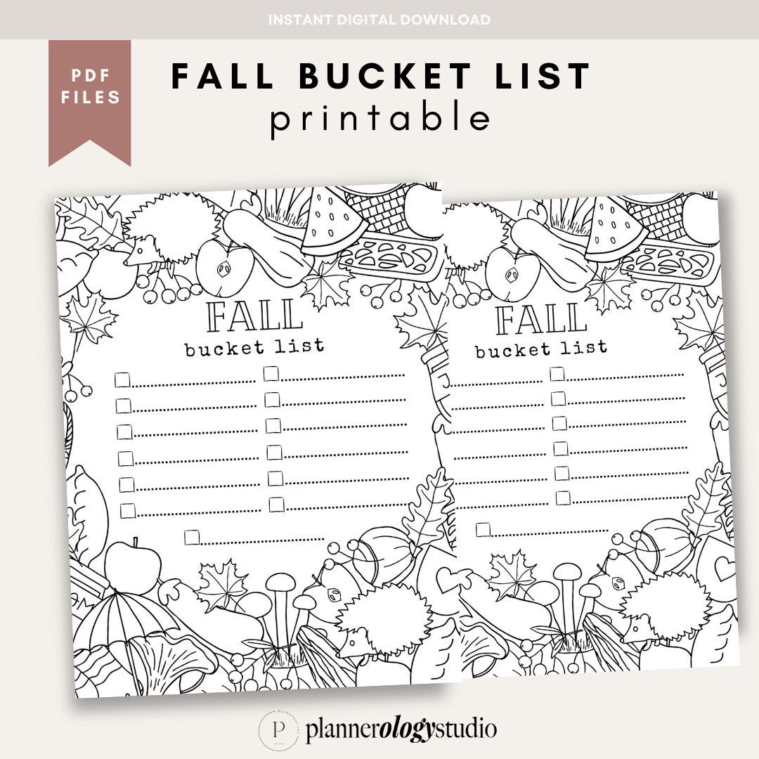 Fall bucket list coloring page printable checklist autumn bucket list template autumn activities planner insert fall to do list pdf