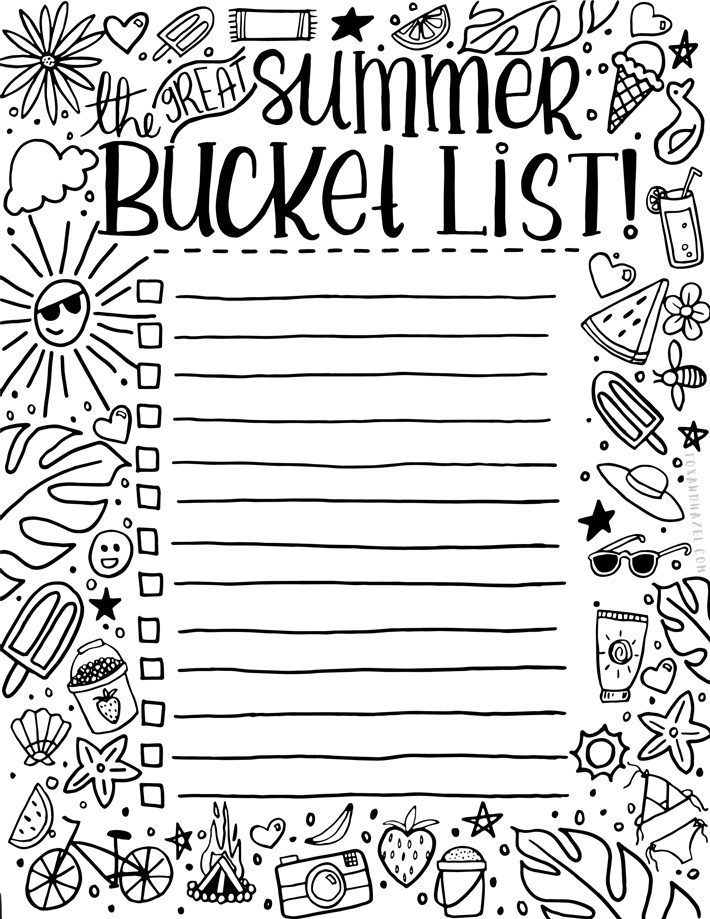 Free coloring bucket list for summer fox hazel