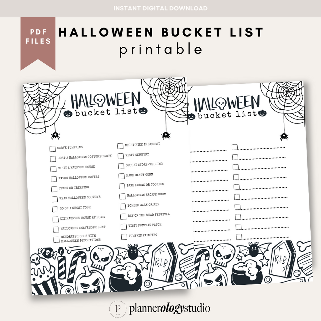 Halloween bucket list coloring page printable checklist halloween bu â