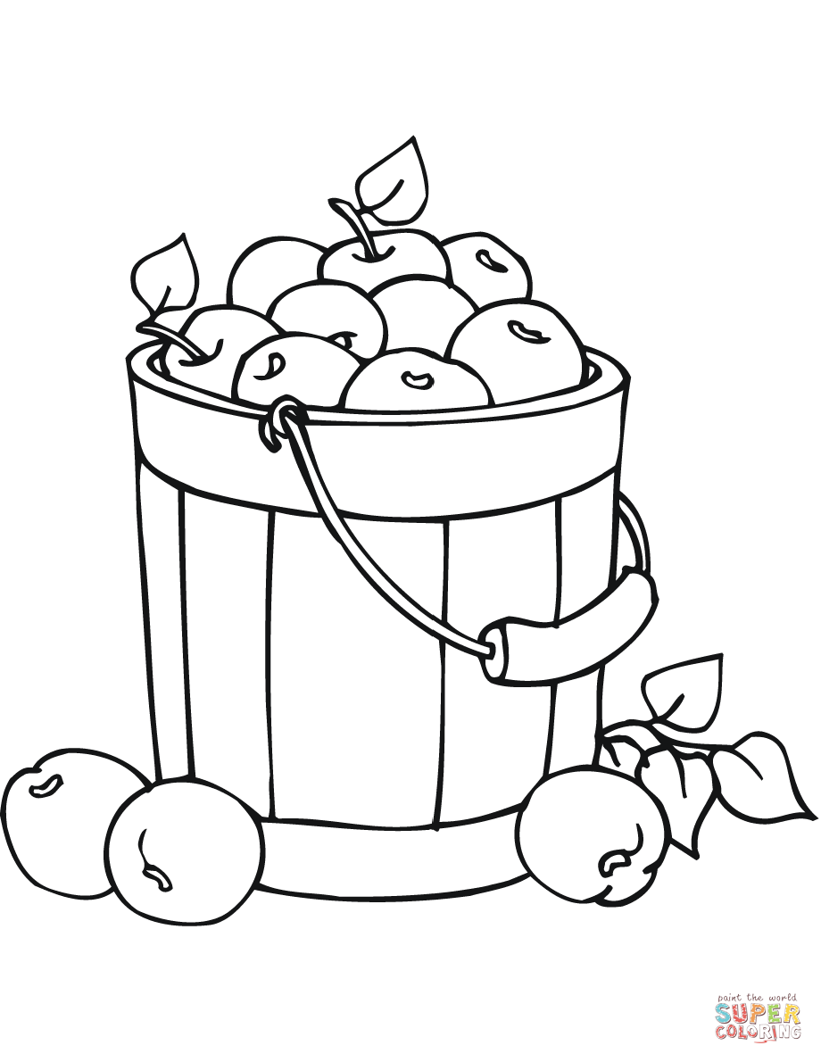 Apples in a bucket coloring page free printable coloring pages