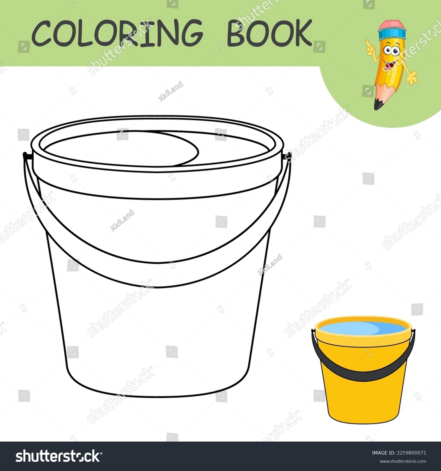Cartoon bucket filled water template colorless àààààààààªàààà àààààààààààªààààà