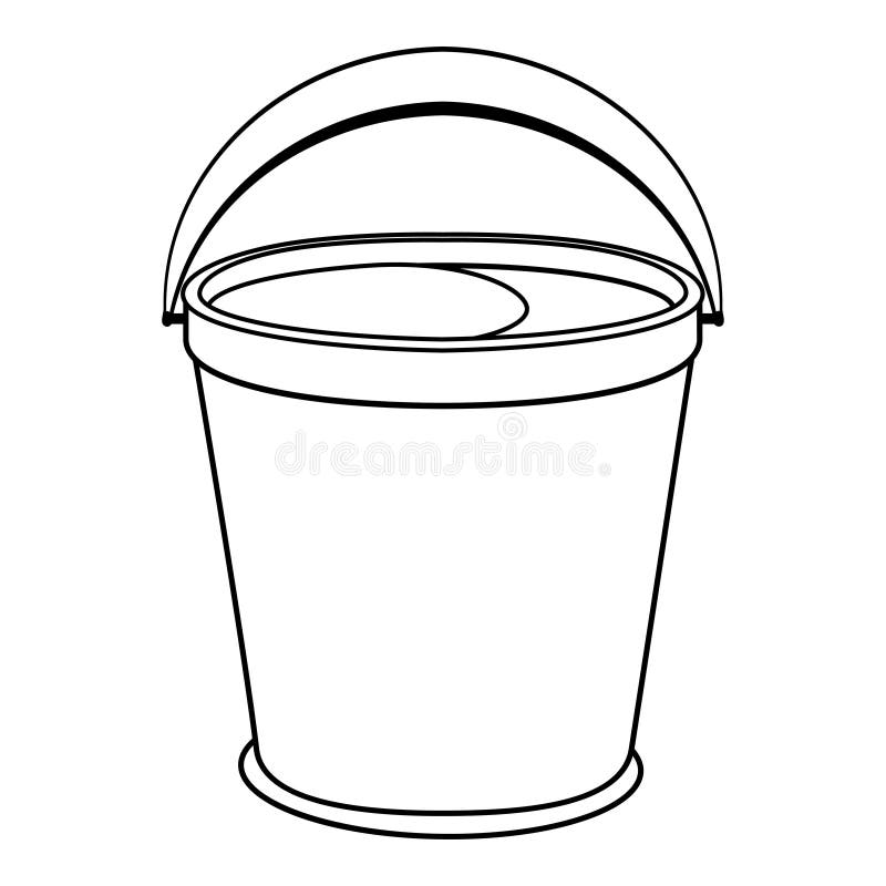 Colorless cartoon bucket of water with a black handle raised up coloring page with metal or plastic bucket stock vector