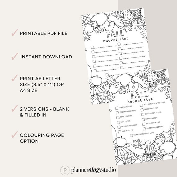 Fall bucket list coloring page printable checklist autumn bucket list template autumn activities planner insert fall to do list pdf