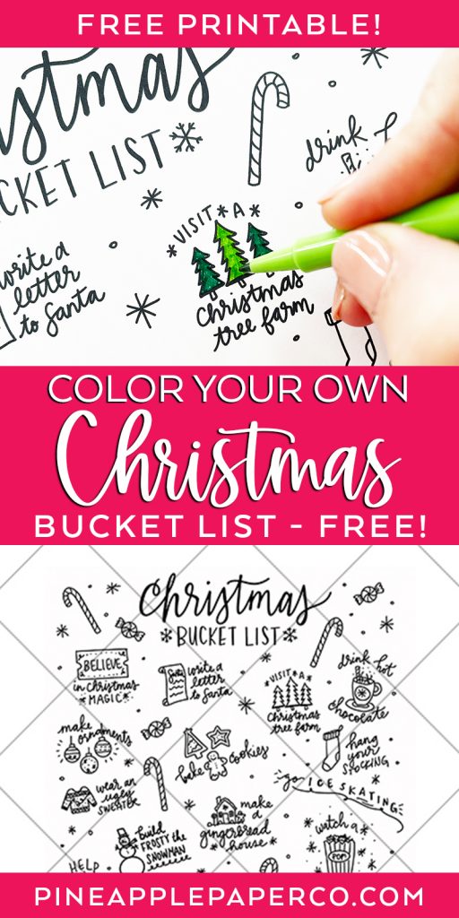 Printable christmas bucket list coloring page
