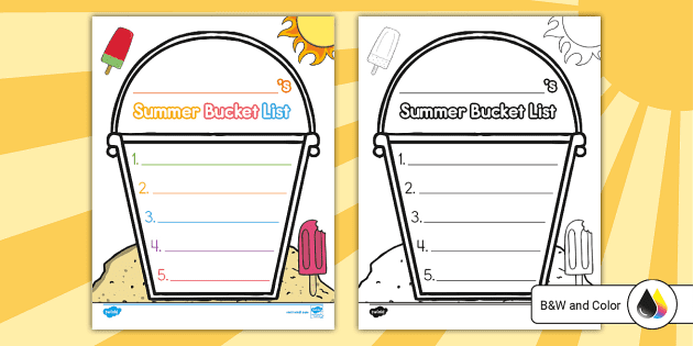 Printable summer bucket list teaching resources