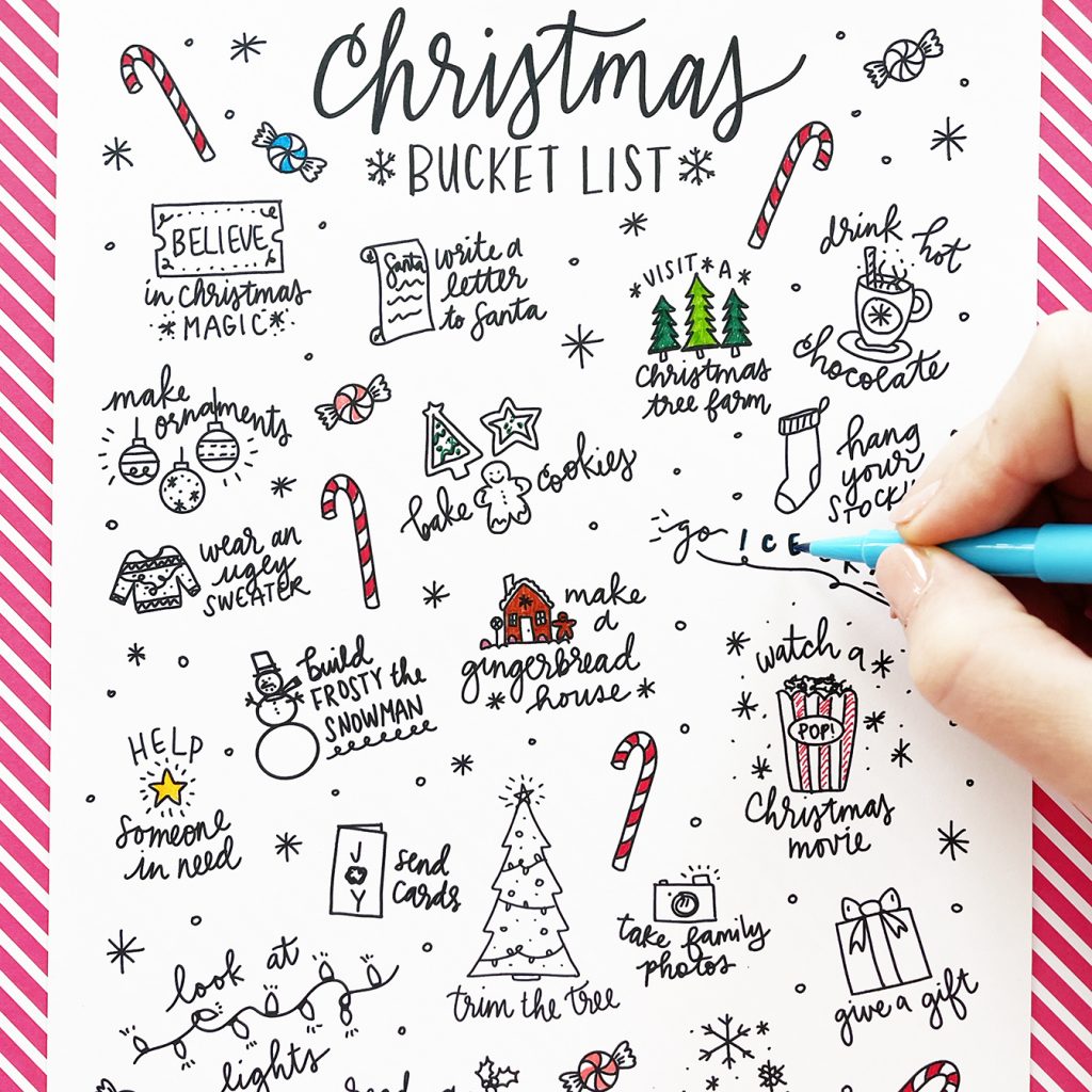 Printable christmas bucket list coloring page