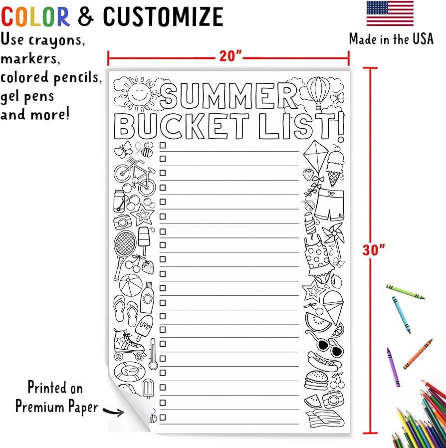 Tiny expressions summer bucket list for kids coloring poster personalized summer break ideas checklist and template for children x inches posters prints