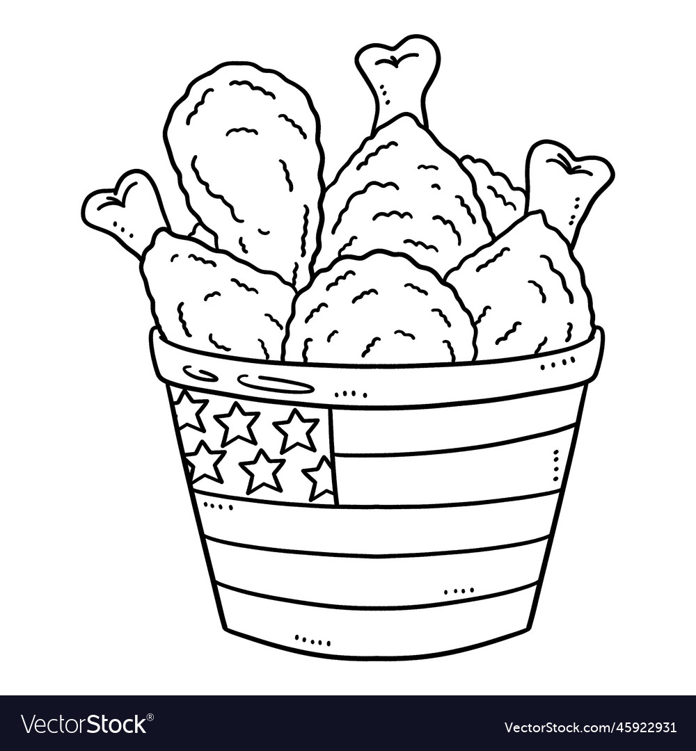 Bucket of fried chicken isolated coloring page vector image