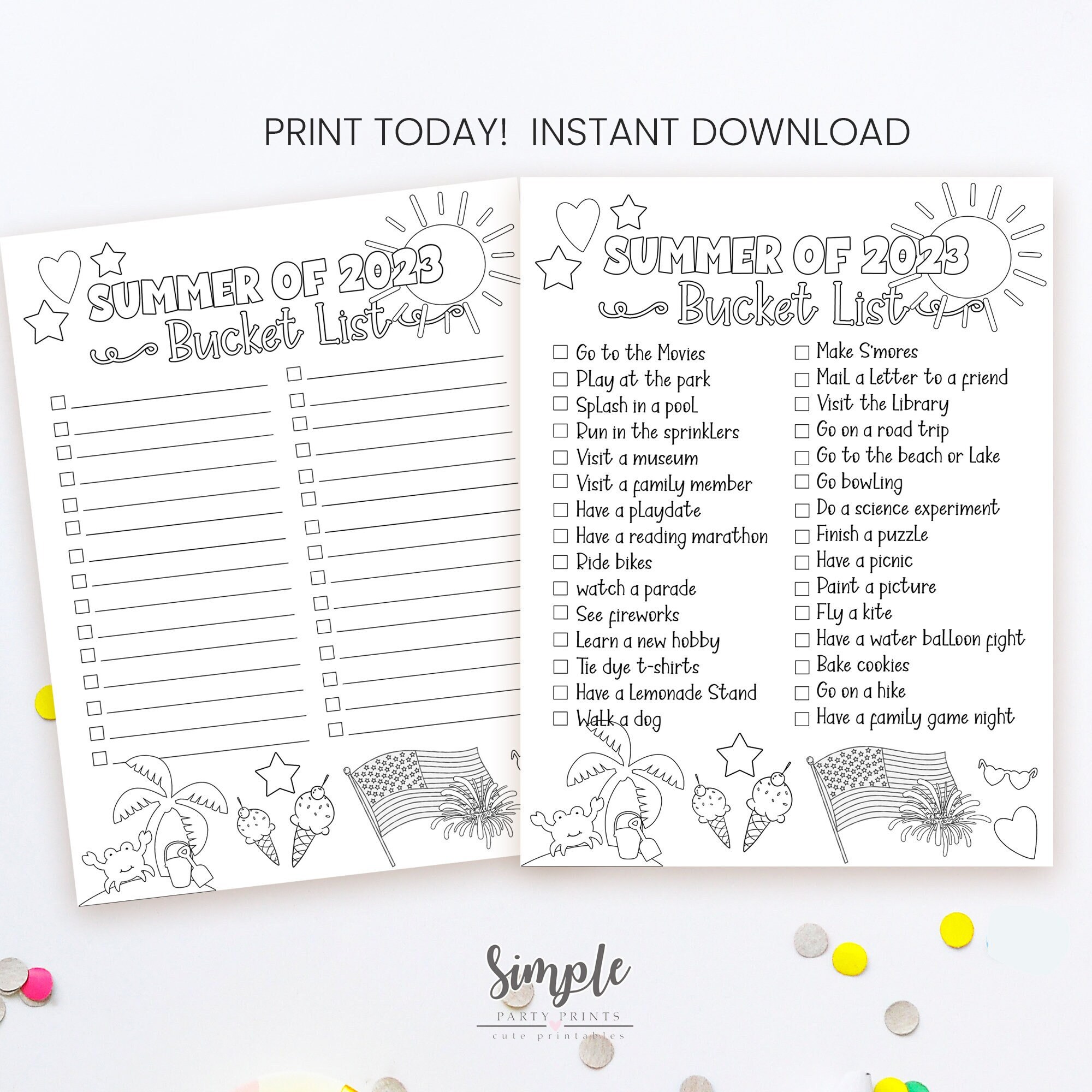 Summer bucket list coloring page summertime ideas things to