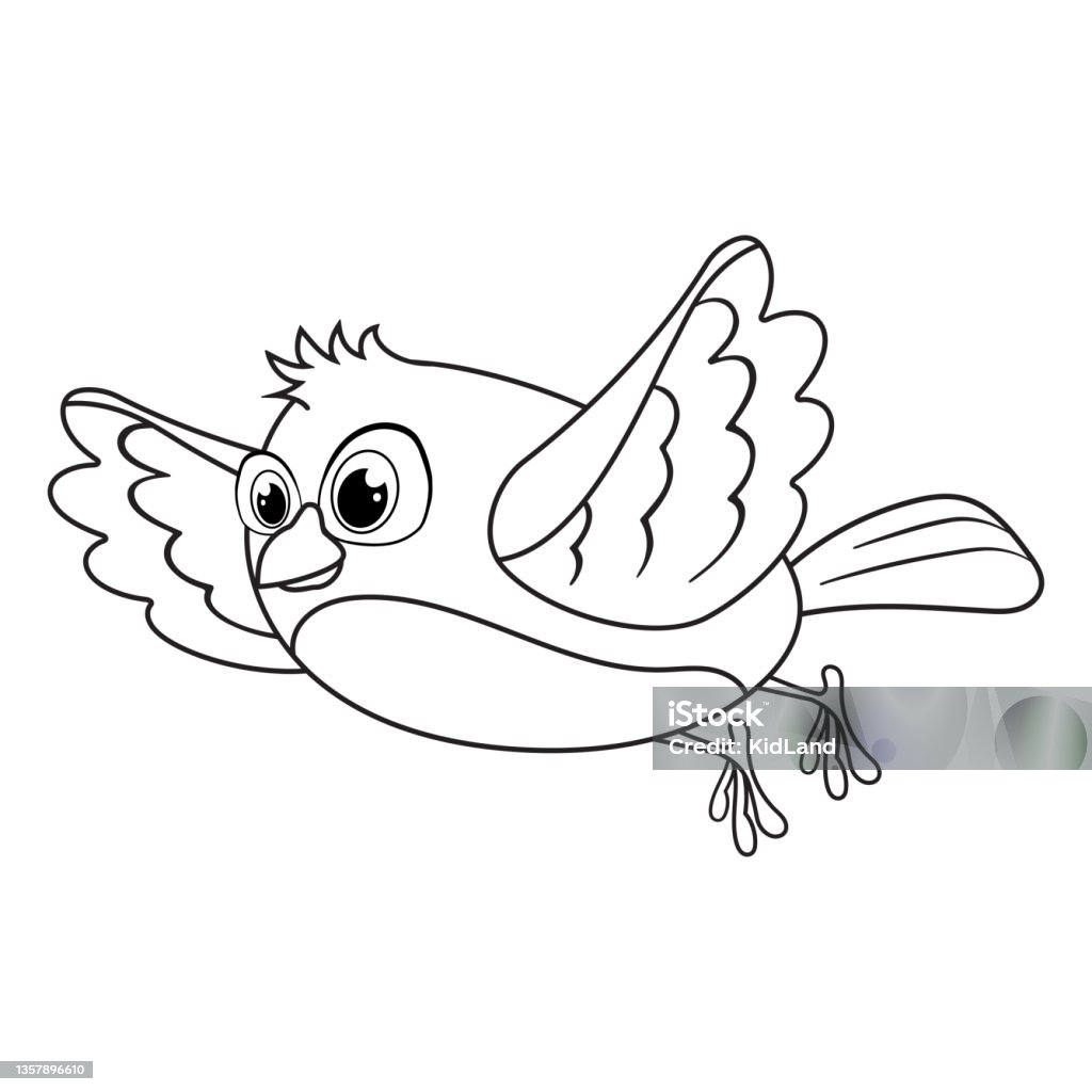 Colorless cartoon bird is fly coloring pages template page for coloring book of funny dove for kids practice worksheet or antistress page for child cute outline education game vector eps stock illustration