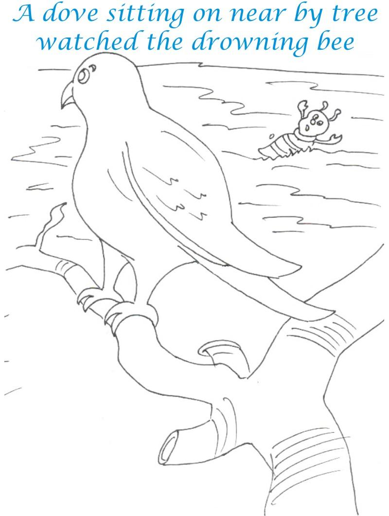 Bee and dove story printable coloring pages for kids
