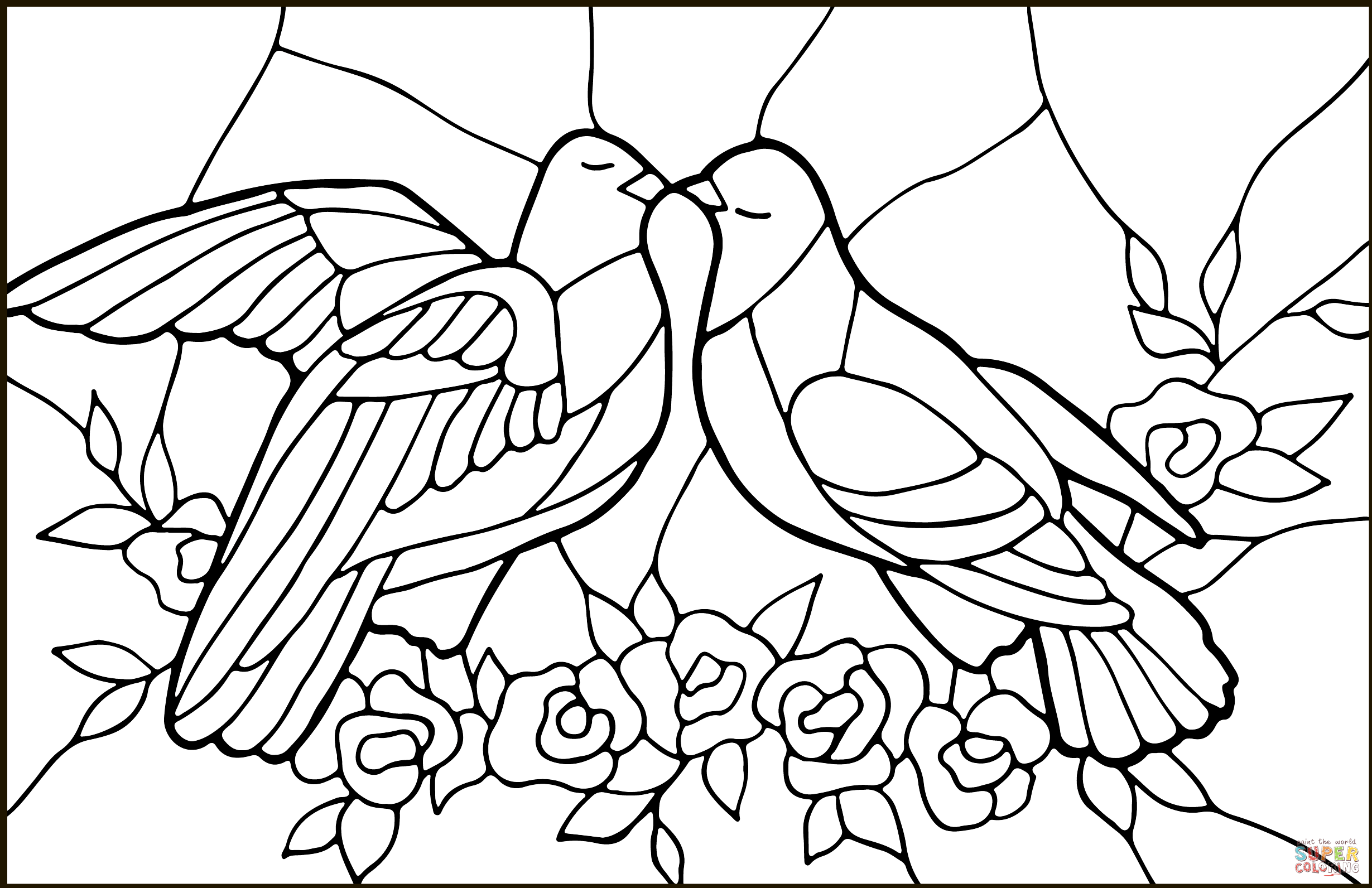 Doves stained glass coloring page free printable coloring pages