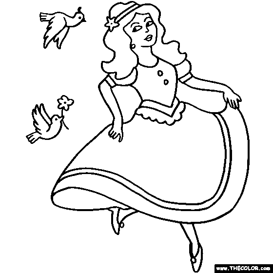 Princess and doves coloring page online coloring