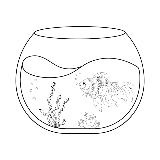 Premium vector fish in aquarium veiltail coloring page in bowl simple illustration of an aquatic pet